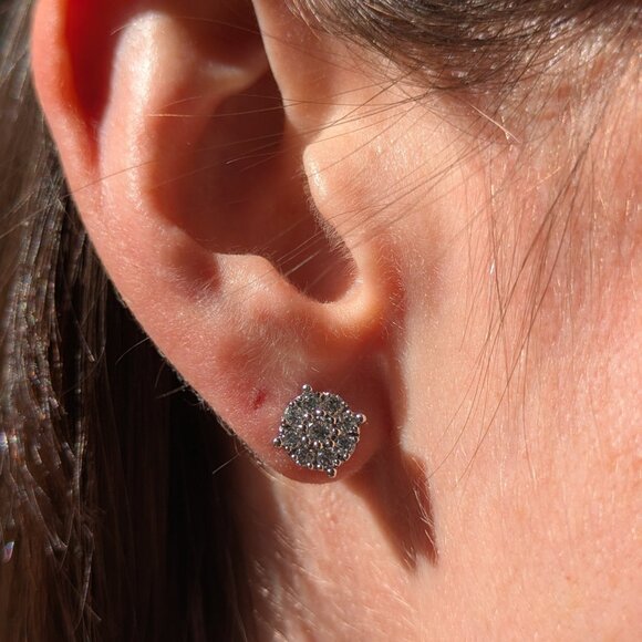 14K White Gold and Diamond Studs - Picture 1 of 4